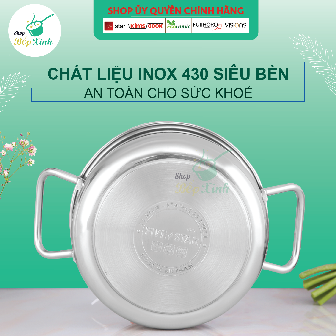 Nồi luộc gà Fivestar 28cm nắp inox tặng 5 muỗng ăn