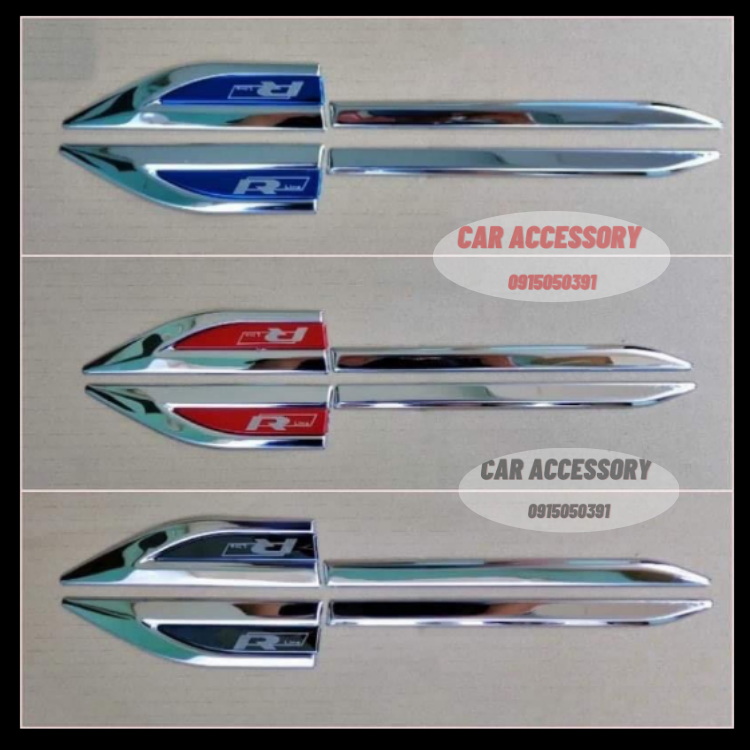 Bộ 2 mang cá ô tô hợp kim không rỉ inox sáng bóng chữ R Line