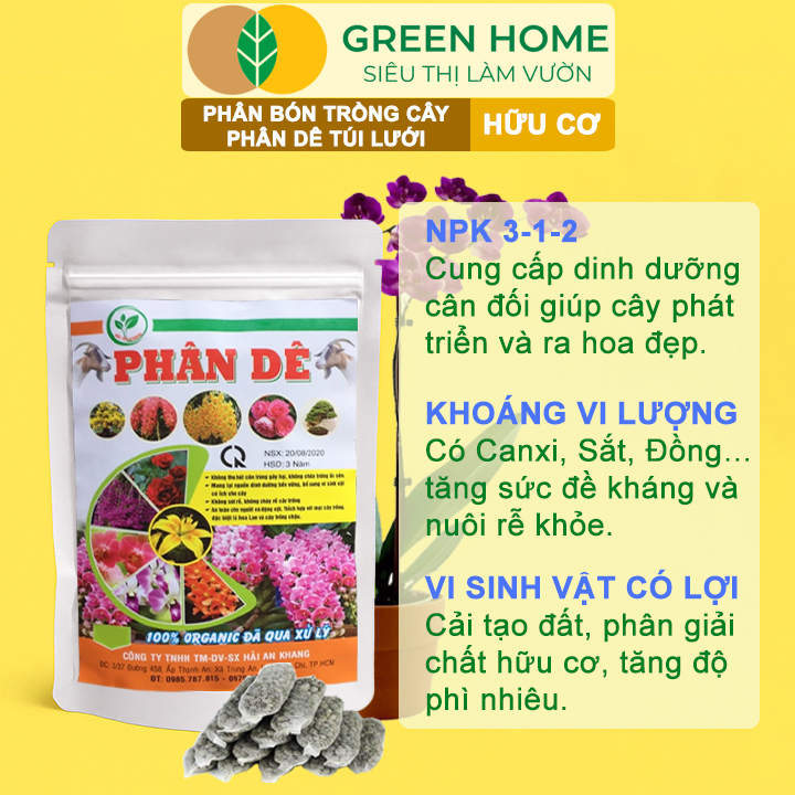 Phân Dê Trồng Lan Greenhome, Túi Lưới Dài 10cm, Đã Qua Xử Lý, Không Mùi, Kích Rễ Phong Lan, Hoa Đậm Màu Lâu Tàn