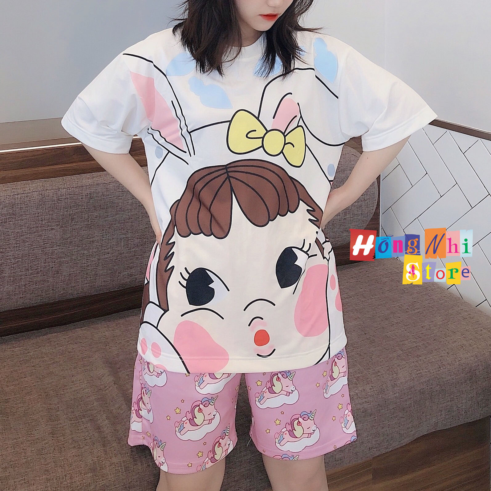 Quần Short Cartoon Unisex Màu Hồng - Quần Đùi Hoạt Hình Siêu Cute - MM