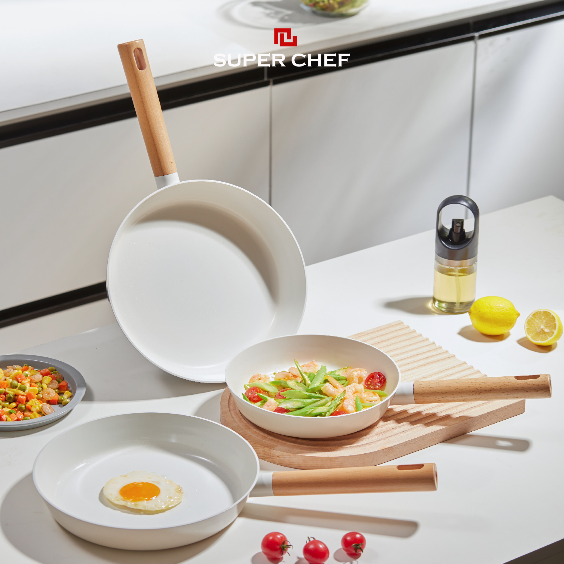 Chảo chiên SUPER CHEF hợp kim tráng men trắng đáy từ bền bỉ, tiện lợi