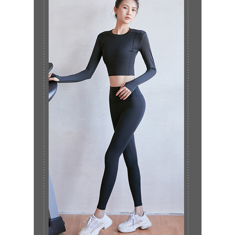 Bộ quần áo tập gym nữ dài Louro SE30, sét 2 món quần tập gym nữ trơn và áo tập gym nữ croptop dài tay