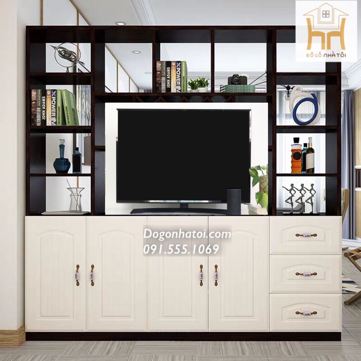Kệ Tivi Kết Hợp Tủ Rượu Trang Trí Đẹp 2m X 2m - TR608