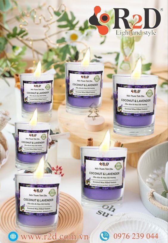 Nến Thơm, Tinh Dầu Coconut-Lavender, Nến Thư Giãn [Ly 300g], Đến Từ Shop R2D, Thành Phần Tự Nhiên, Lành Tính