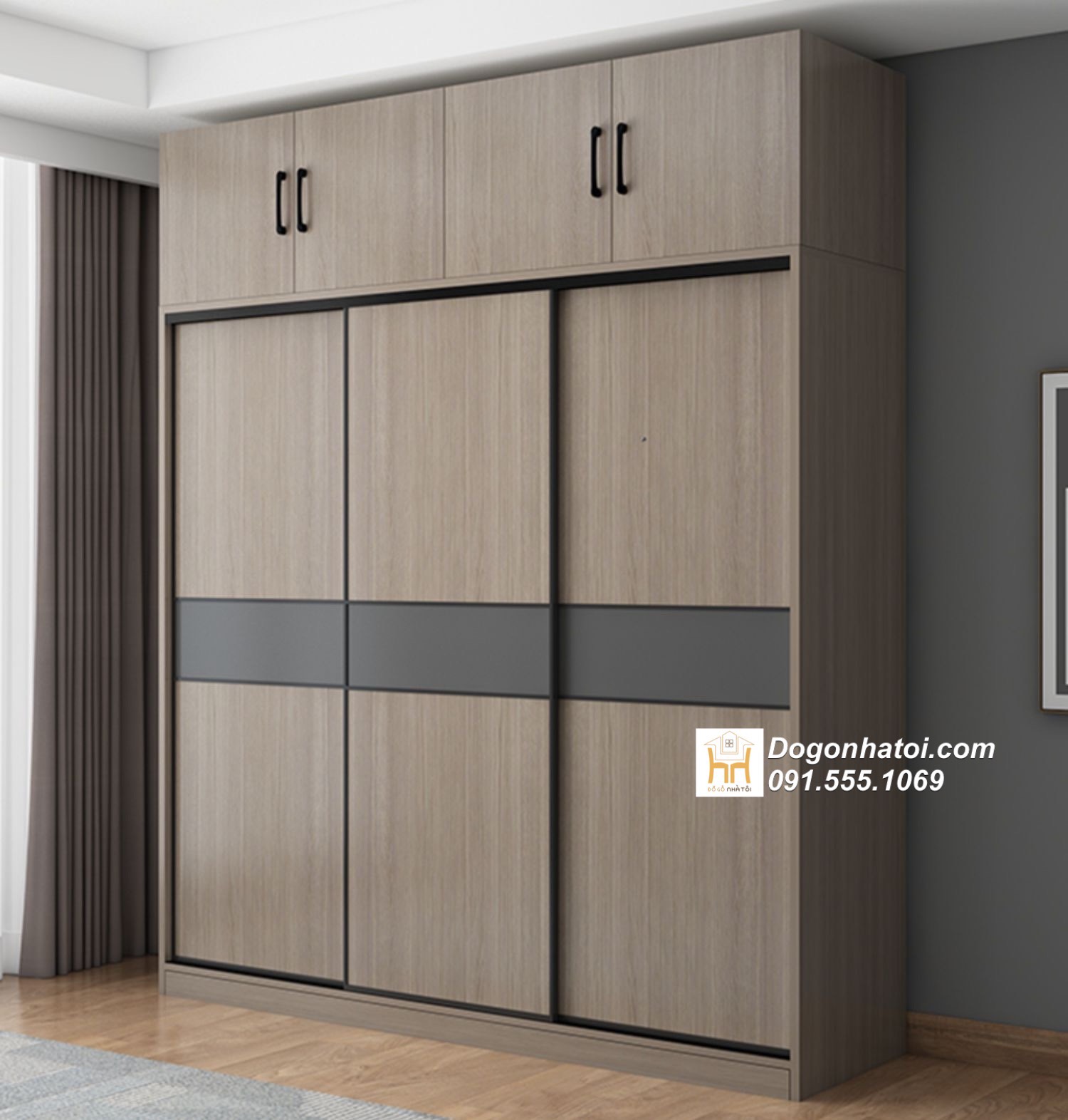 Mẫu tủ quần áo kéo 3 buồng hiện đại C2m4 x D1m8 - TA236
