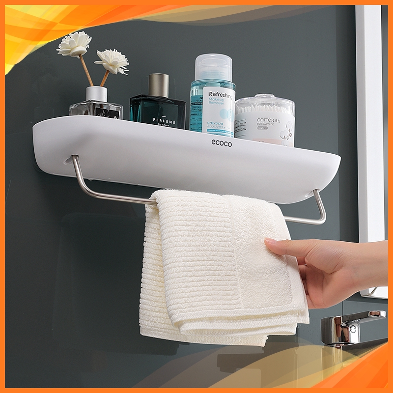 Giá kệ để và sắp xếp đồ dùng phòng tắm bằng nhựa cao cấp kèm giá phơi khăn nhanh khô thiết kế dính tường bằng miếng dán cường lực siêu chắc trong suốt HÀNG LOẠI 1