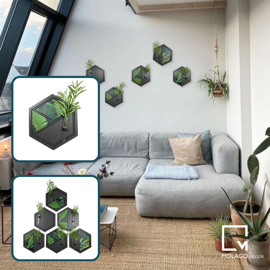 Tách lẻ bộ đồ trang trí gỗ treo tường lục giác màu đen decor treo tường decor phòng MOLAGO - LC