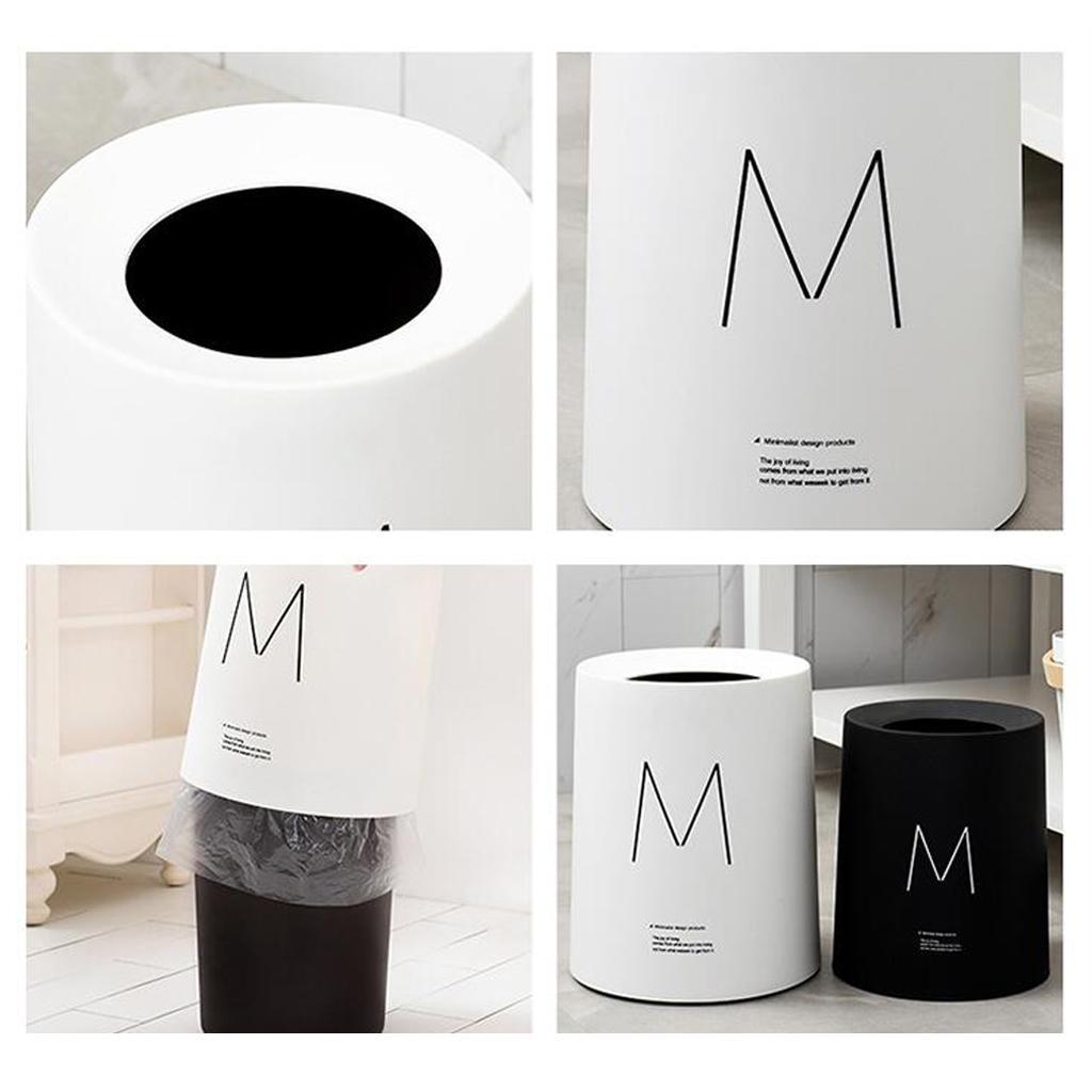 Round Trash Can Wastebasket Garbage Container Bin Bathrooms Rooms white 8L
