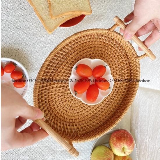 Khay mây  HANHDECOR đa dạng mẫu mã có tay cầm đủ kích thước (Basket Rattan Woven Storage Tray with Handle)