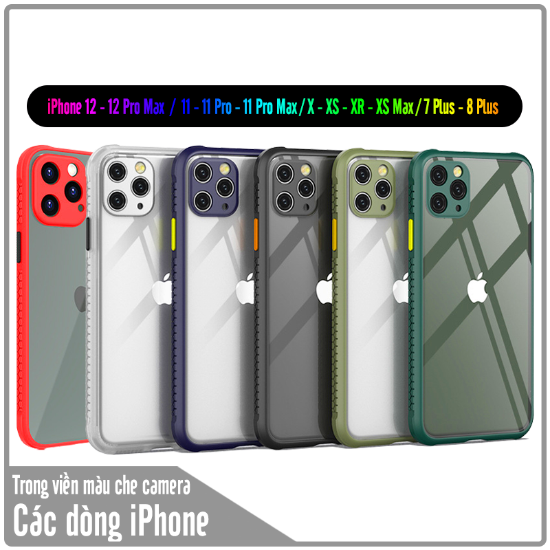 Ốp lưng chống sốc trong viền màu cho iPhone 12 Pro Max-12 Pro-12 / iPhone 11-11 Pro-11 Pro Max / iPhone X-XS-XR-XS Max / iPhone 7 Plus-8 Plus