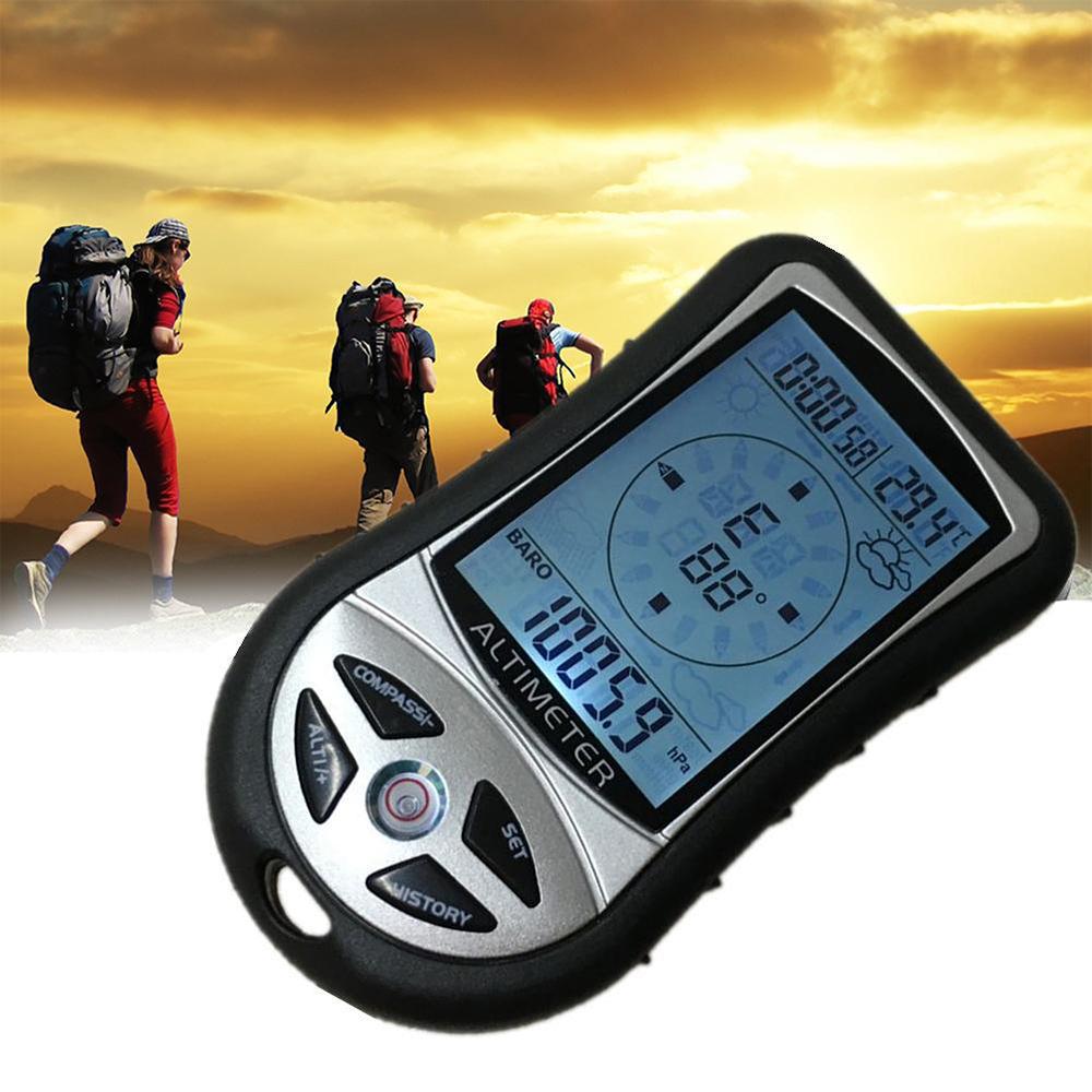 8-in-1 Multifunctional Electronic Altimeter Barometer LCD Digital Compass Thermometer Portable Handheld Height Gauge Weather Forecast Barometric Pressure Tester Air Gauge