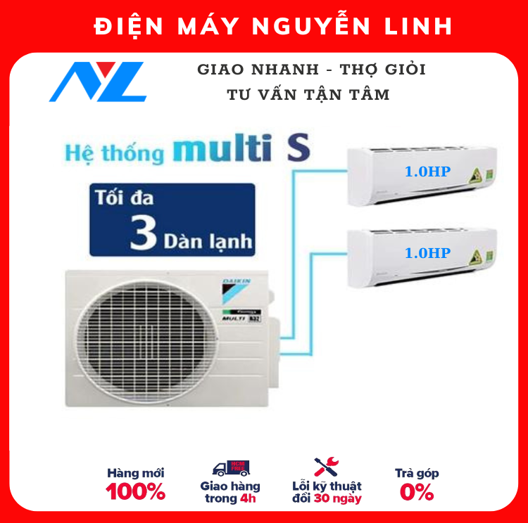 Hệ Thống Máy Lạnh Điều Hoà Multi S Daikin Inverter Combo MKC50RVMV/CTKC25RVMV+CTKC25RVMV Gas R32 Treo Tường 1 Chiều Lạnh Hàng Chính Hãng- chỉ giao tại HCM