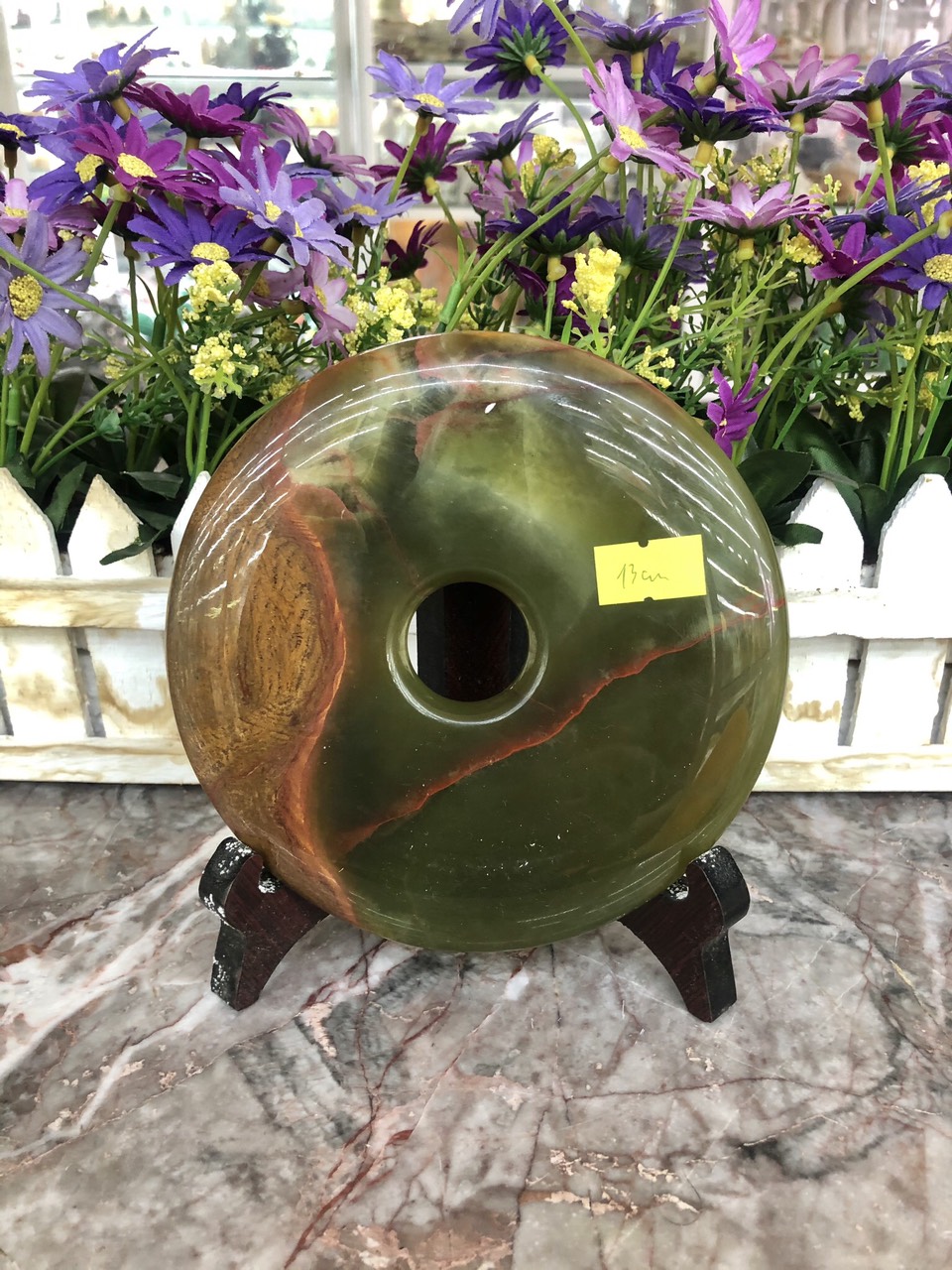 Đồng điếu (đồng tiền ) phong thủy đá ngọc Onyx xanh đậm - Đường kính 13cm, 17cm và 19cm