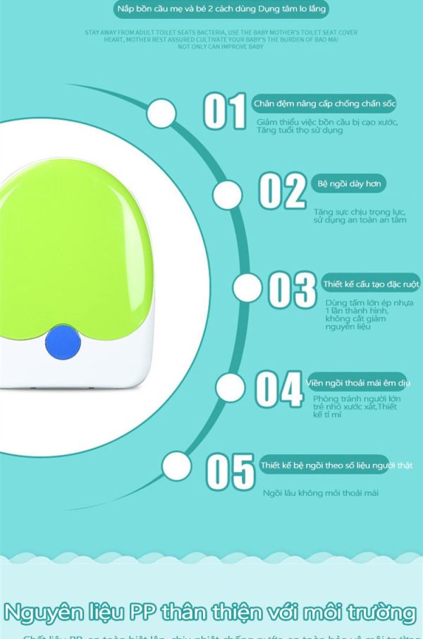 Nắp bồn cầu cho bé đi vệ sinh an toàn PP Clean&Green