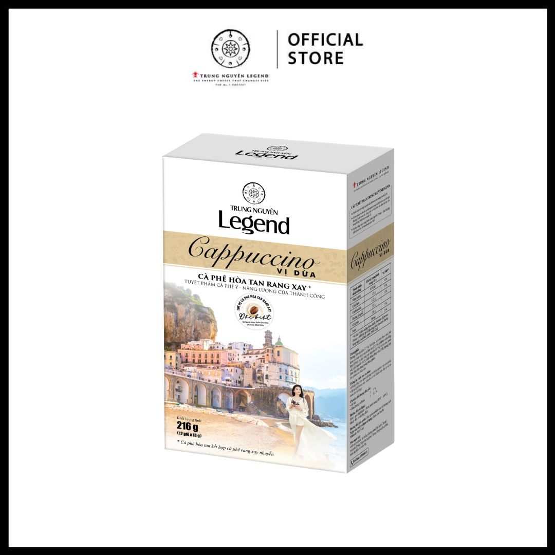 Trung Nguyên Legend - Cà phê hoà tan rang xay Cappuccino Coconut - Hộp 12 gói x 18gr