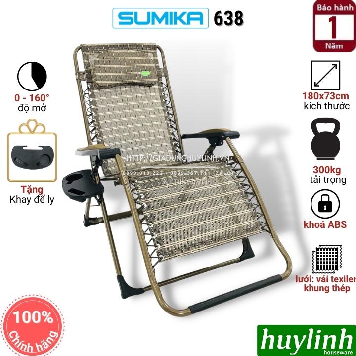 Ghế xếp gấp thư giãn Sumika 638 - Rộng 73cm - Tải trọng 300kg - Tặng khay để ly - Hàng chính hãng