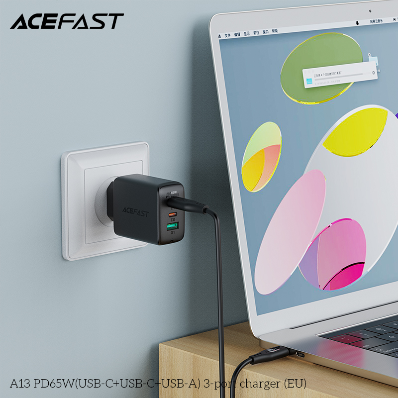 Sạc Acefast PD3.0 65W 3 cổng USB-C+USB-C+USB-A - A13 Hàng chính hãng Acefast