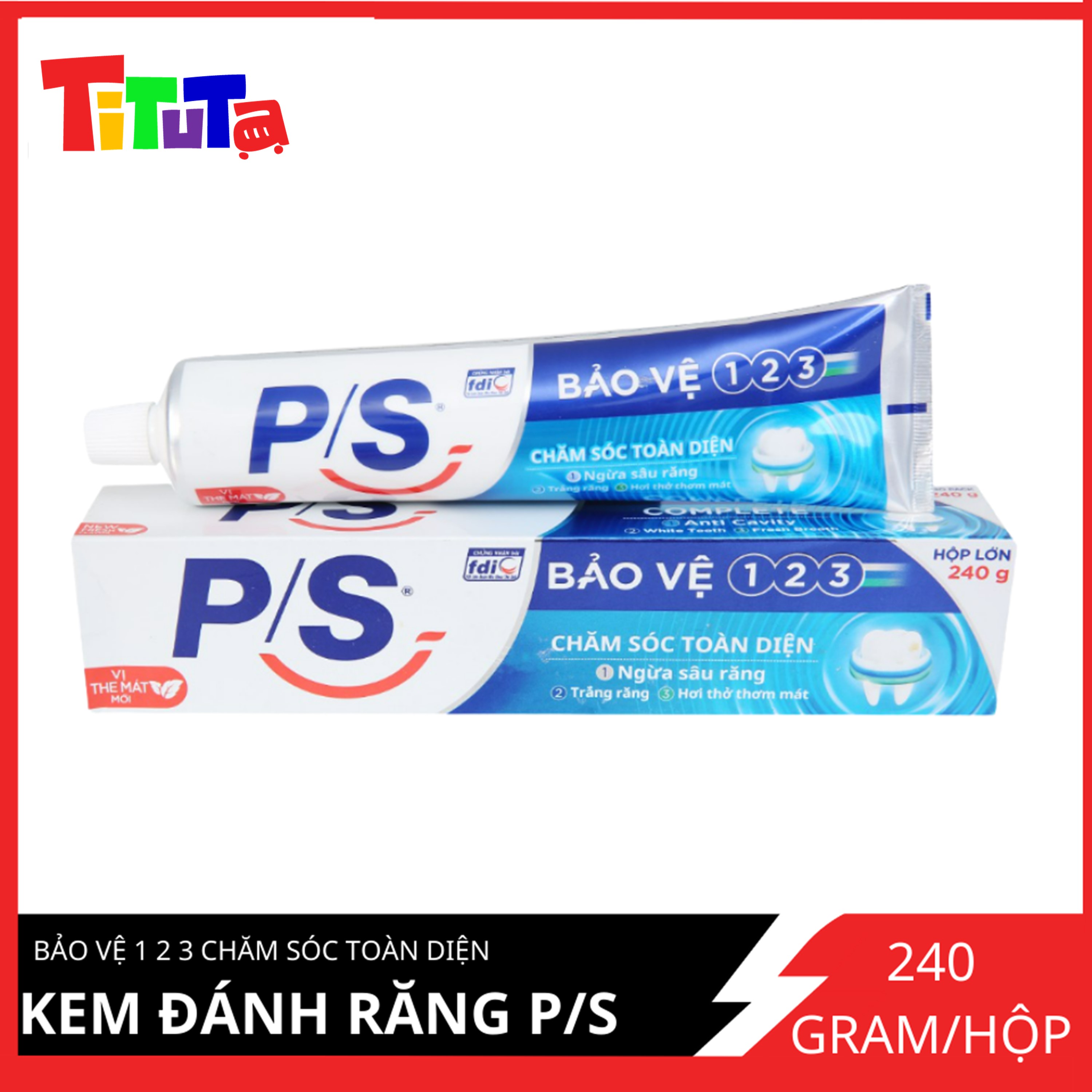 Kem Đánh Răng P/S Bảo Vệ 123 Chăm sóc Toàn Diện 240g giúp ngừa sâu răng, trắng răng và mang lại hơi thở thơm mát.