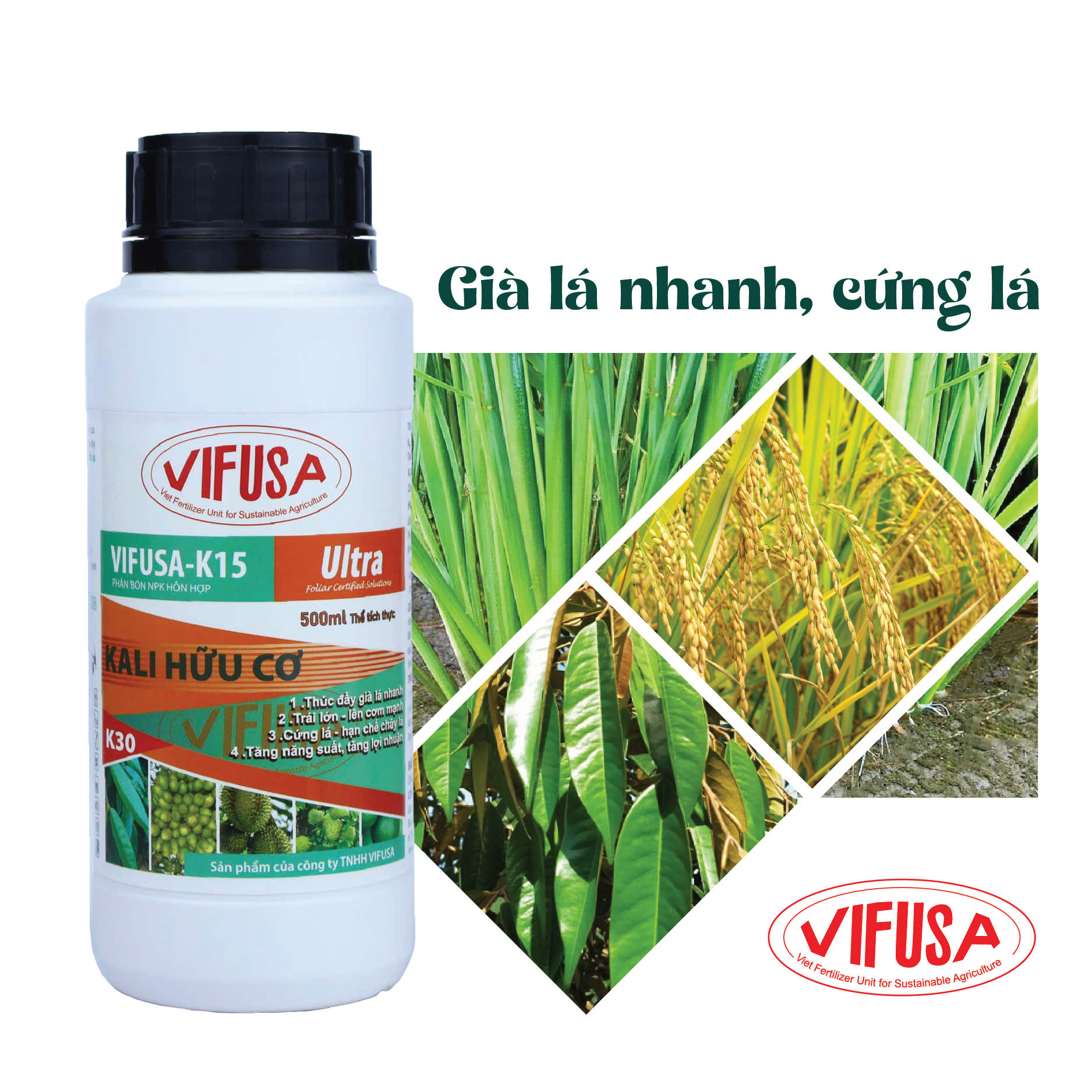 VIFUSA-K15 Ultra - Phân bón kali hữu cơ chai 500ml