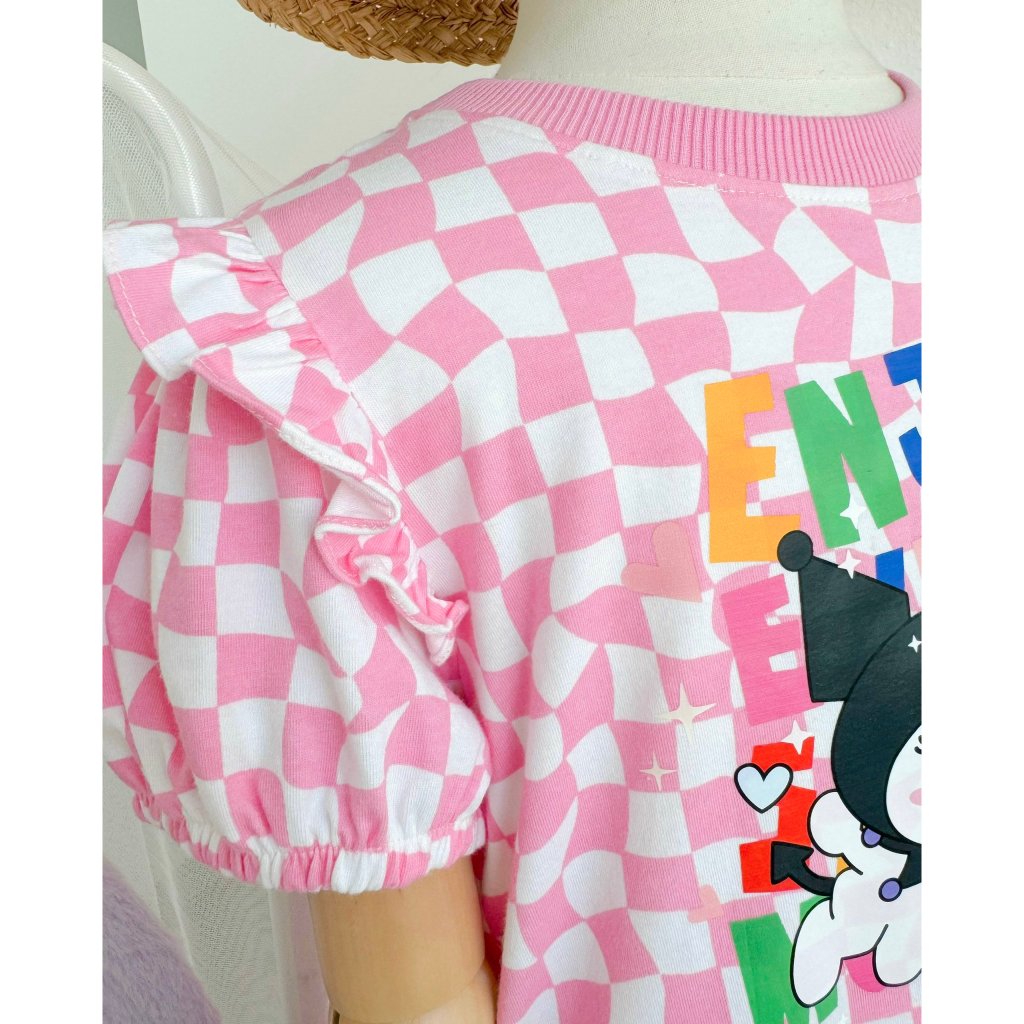 Đầm váy babydoll cho bé gái phong cách hàn quốc mẫu kuromi size 12-40kg chất cotton mềm mịn đẹp