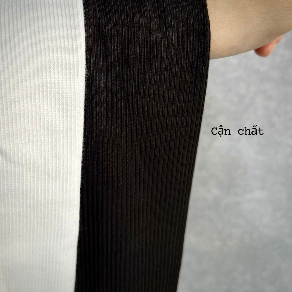 Áo croptop cúc giữa dài tay cổ tròn màu trắng chất thun gân