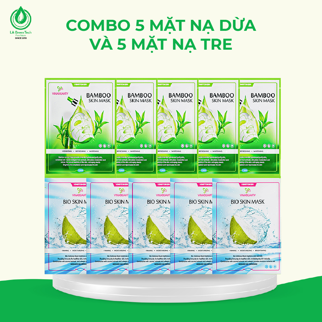 Combo 5 Mặt nạ tre và 5 Mặt nạ sinh học dừa BESKINATY Hàn Quốc cấp ẩm làm dịu da