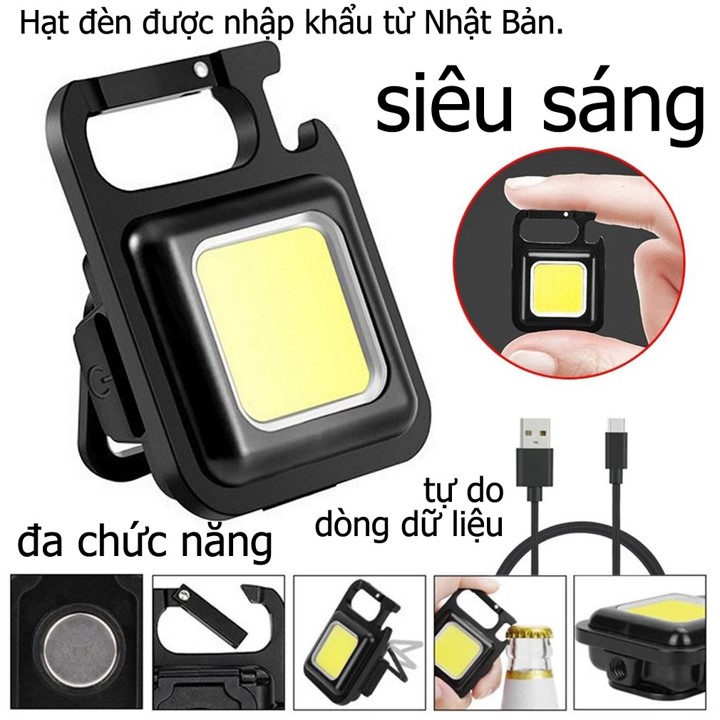 Đèn Led COB Mini Siêu Sáng 3 Chế Độ Kiêm Móc Khóa Dùng Pin Sạc