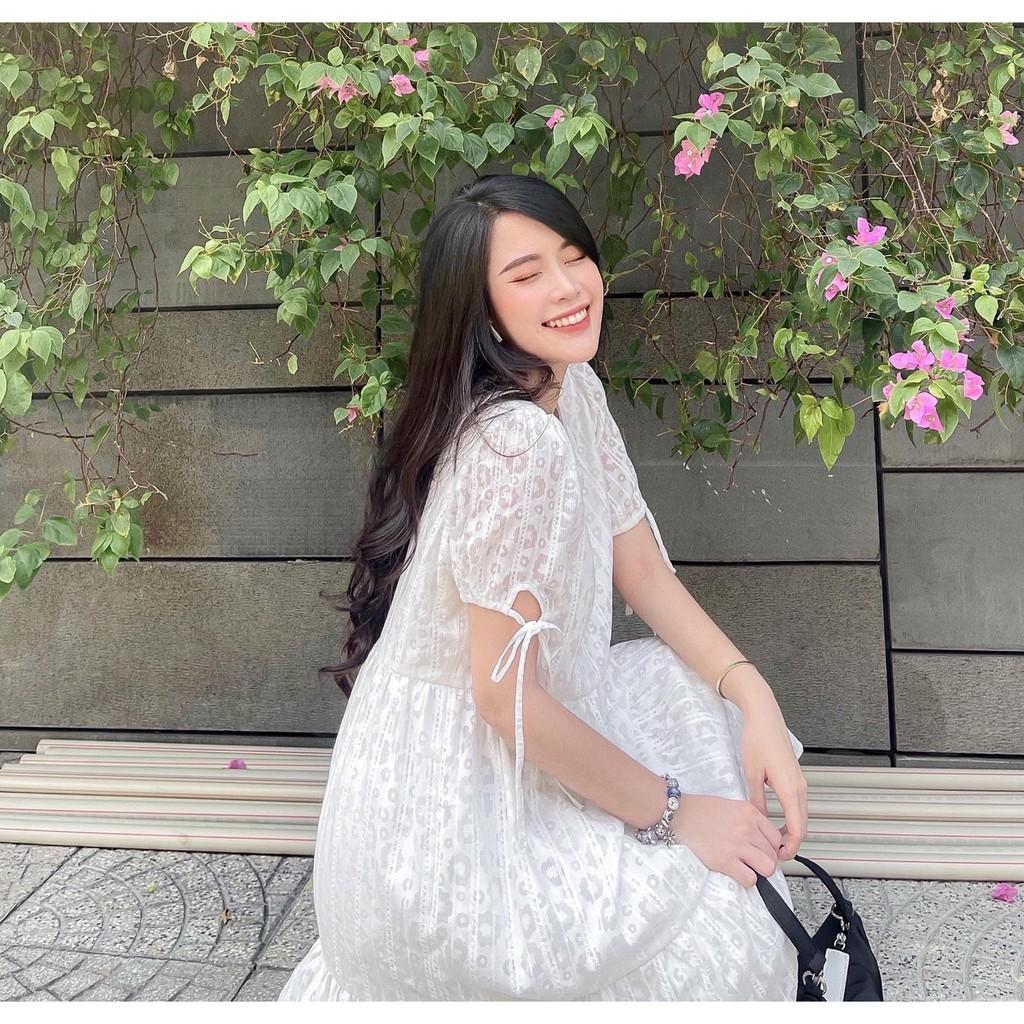 ĐẦM BABYDOLL TRẮNG KATE THÊU 2 LỚP CỔ TRÒN TAY LỠ DÁNG XÒE