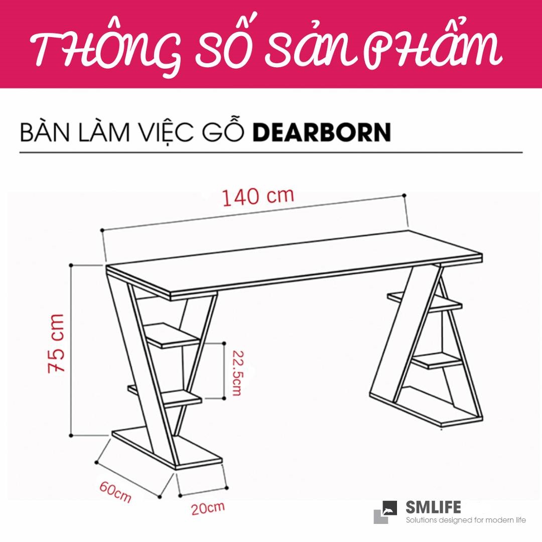 Bàn gỗ làm việc hiện đại SMLIFE Dearborn  | Gỗ MDF dày 17mm chống ẩm | D140xR60xC75cm