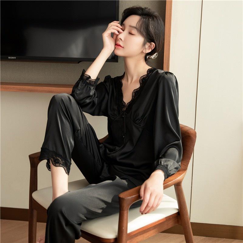 Bô Ngủ Lụa Ren Viền Hàng Quảng Châu - Pyjama Kèm Ảnh Thật