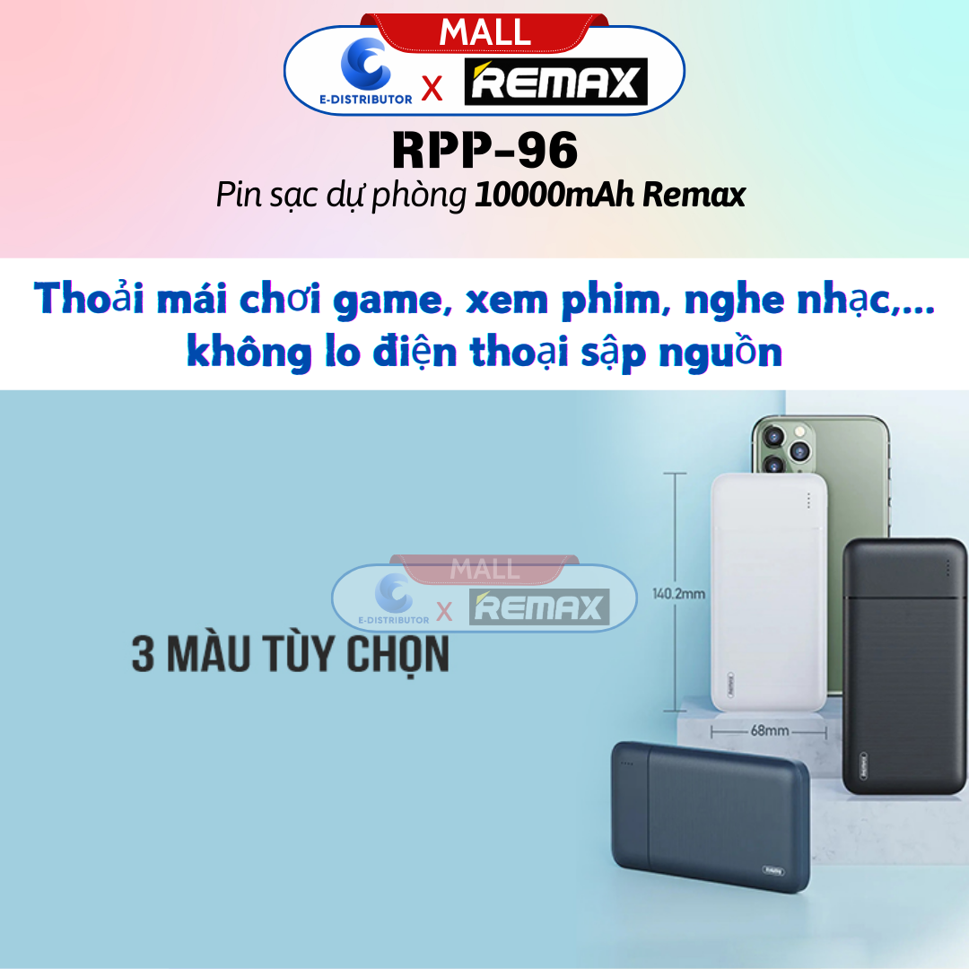 Pin sạc dự phòng 10000mah Remax RPP-96 - Hàng Chính Hãng - Bảo Hành 12 Tháng