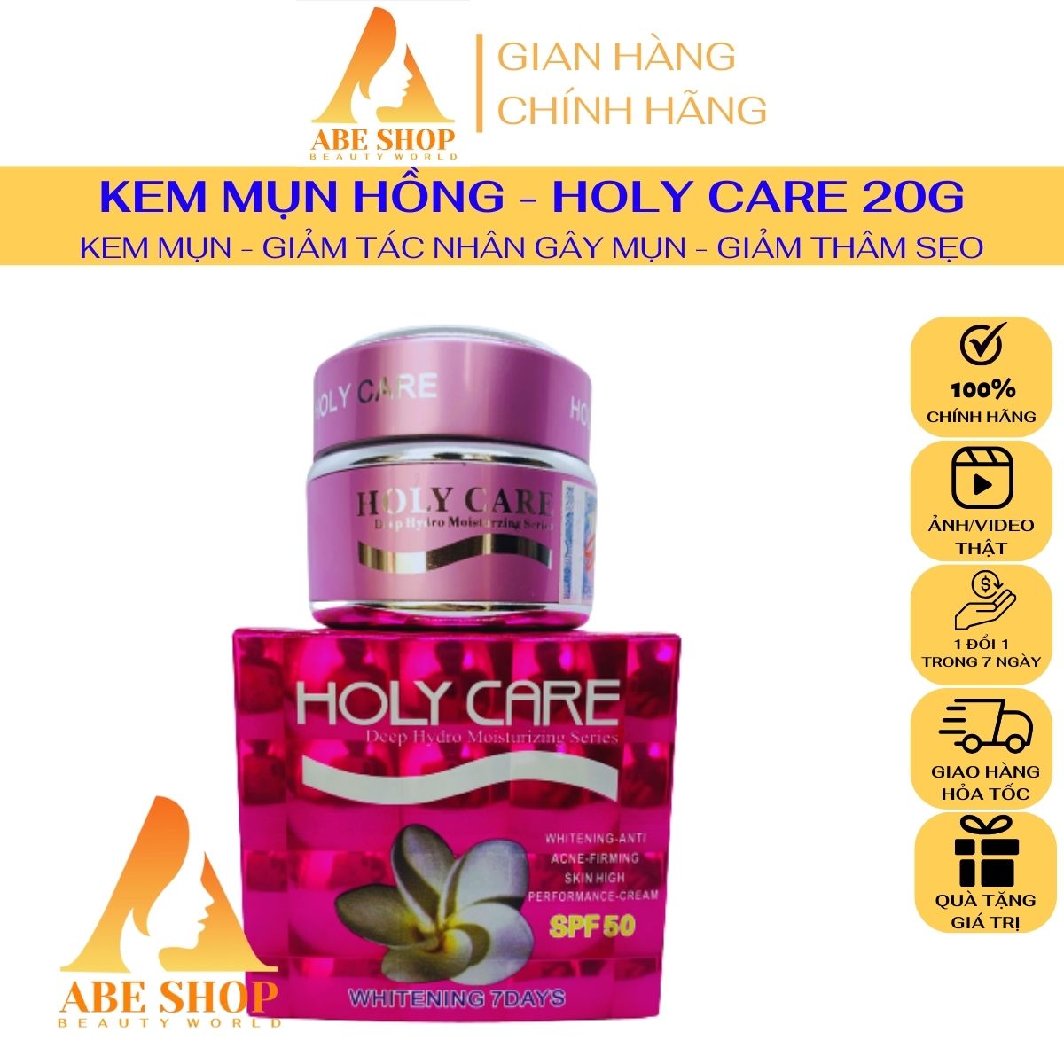 Kem HOLY CARE Mụn Hồng 20g - Giảm Mụn - Mờ Thâm - Giảm Tác Nhân Gây Mụn