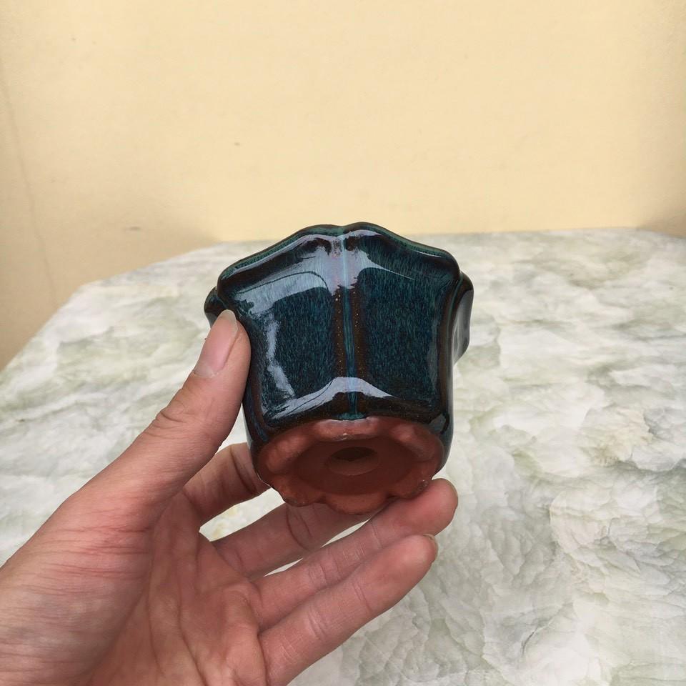 Chậu bonsai Lục mini men hỏa biến gốm Bát tràng 1 size BM-122