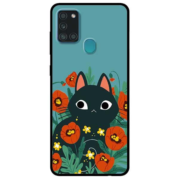Ốp lưng dành cho Samsung Galaxy A12 / A21s / A31 - Mèo Đen Hoa Đỏ