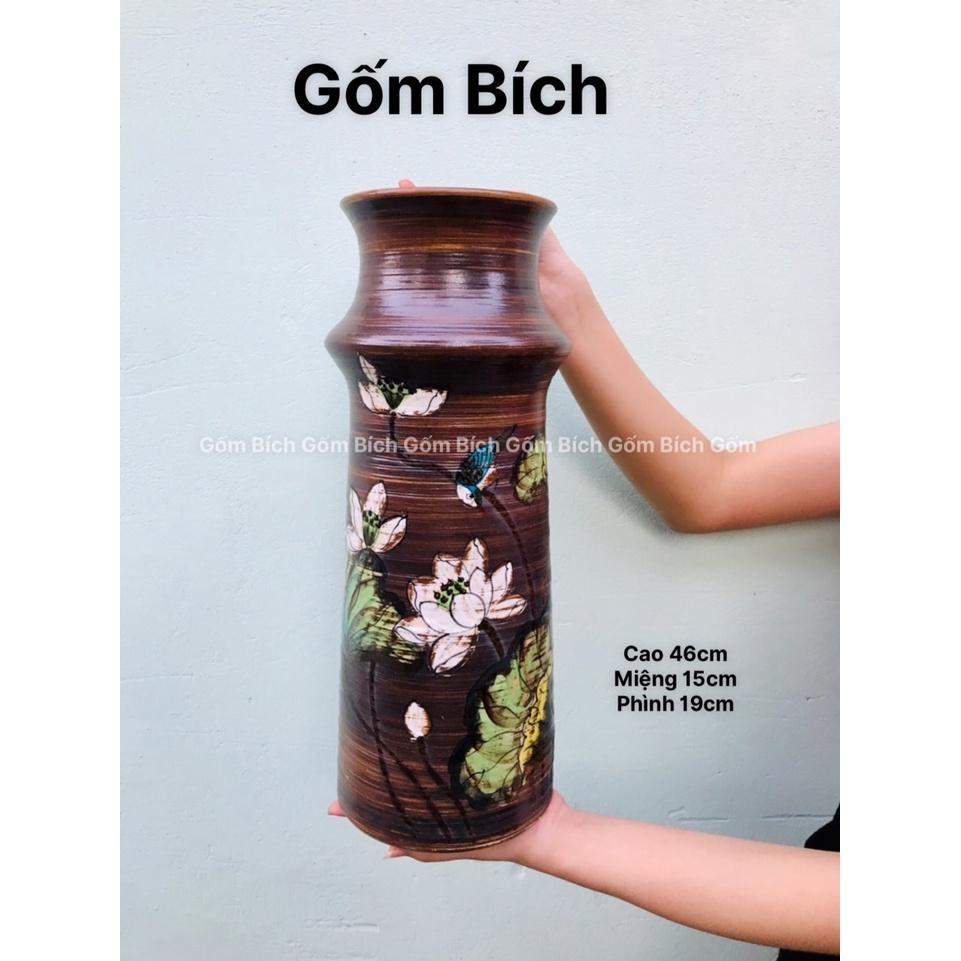 Bình Hoa Cắm Đào Huyền Men Mộc Lọ Hoa Cao Trên 40cm Gốm Sứ Bát Tràng - Gốm Bích