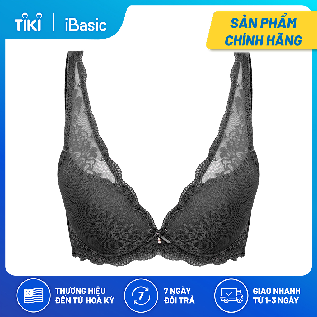 Áo ngực không gọng mút vừa ren cổ V iBasic BRAW090