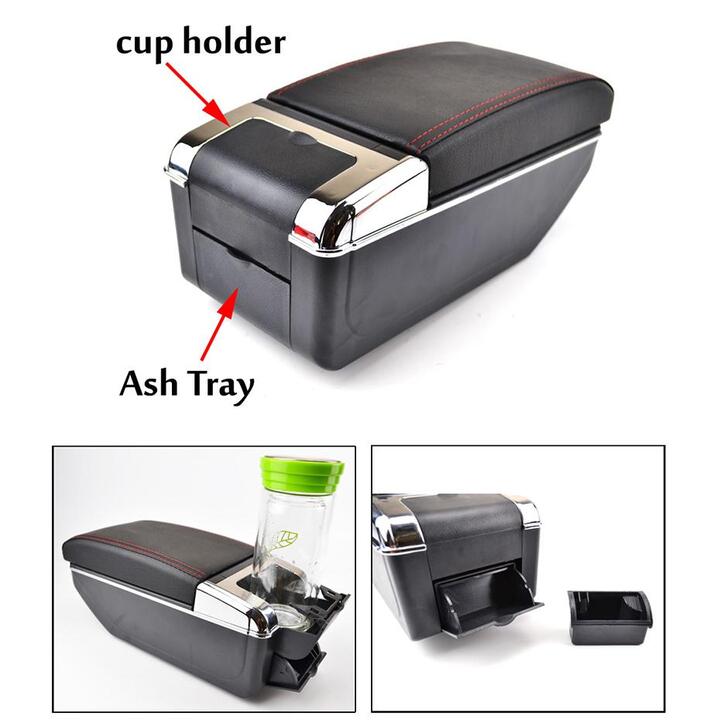 Hộp tỳ tay ô tô Ford Fiesta tích hợp 7 cổng USB, chất liệu nhựa ABS và da PU cao câ