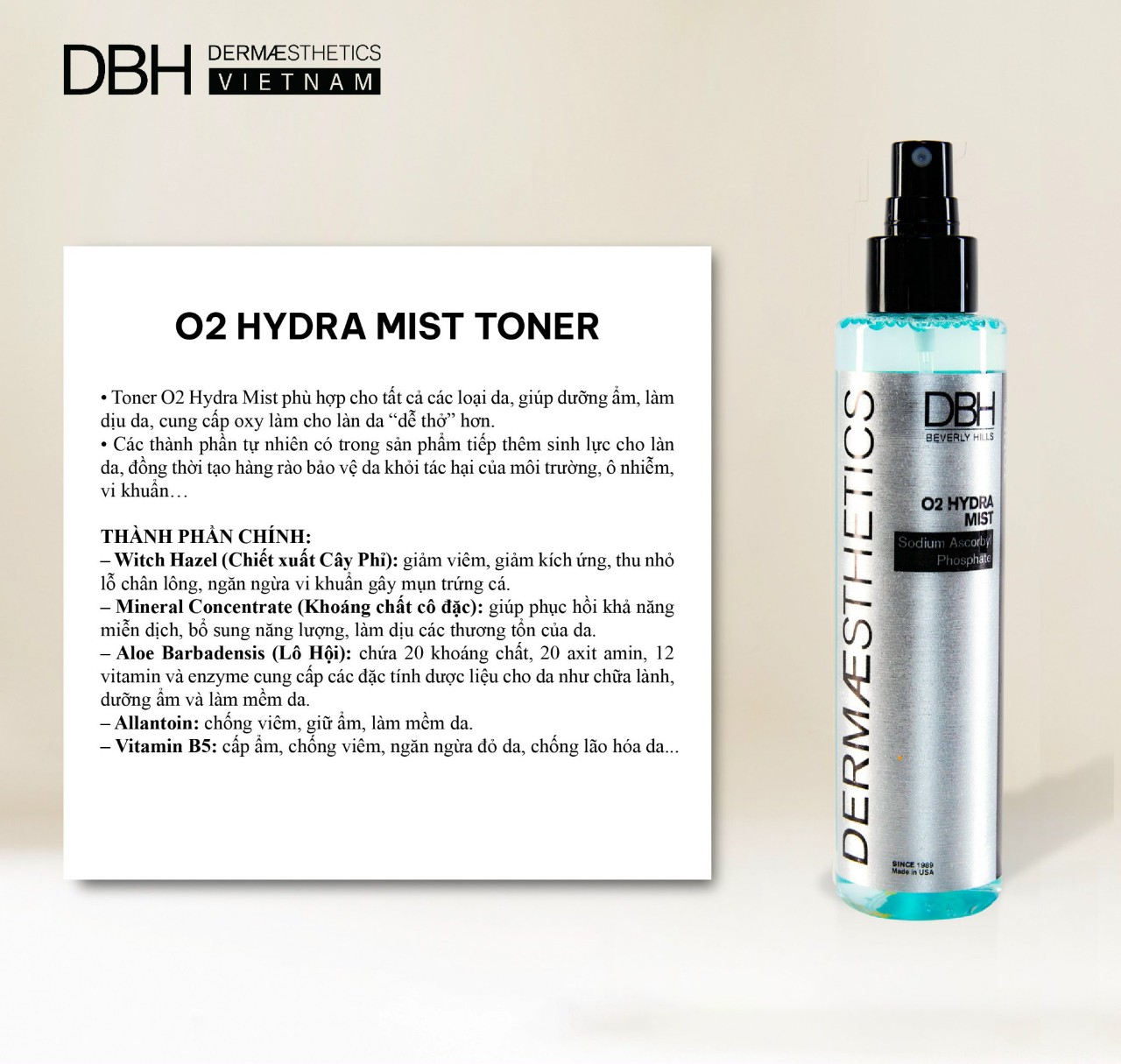 NƯỚC CÂN BẰNG DA O2 HYDRA MIST TONER 6.0 OZ