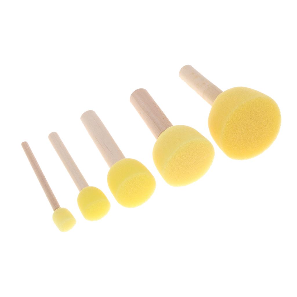 2x5 Pieces Child Kids Painting Sponge Foam Brushes Wooden Handle Drawing Stamp