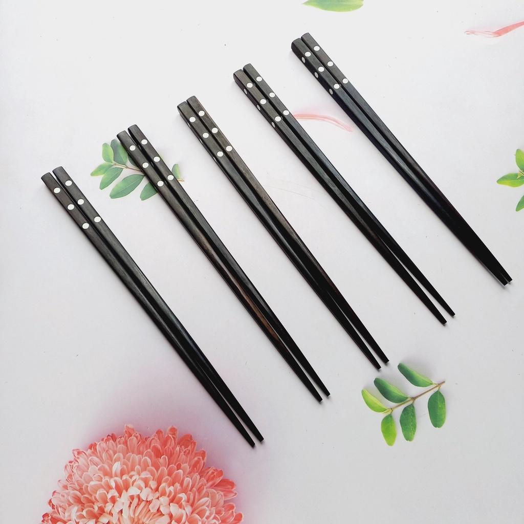 Đũa Gỗ Mun Tự Nhiên 23cm Cán Khảm Ốc, Đũa Ăn Cơm Thủ Công, Chụp Ảnh Trang Trí