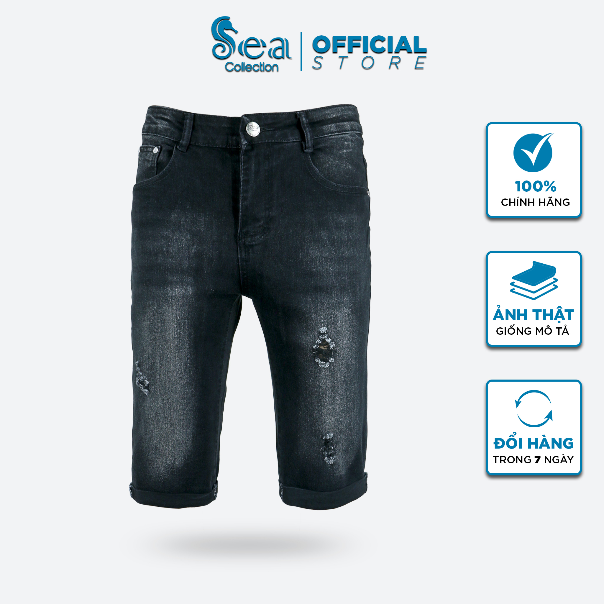 Quần short jean nam Sea Collection 6663 màu đen