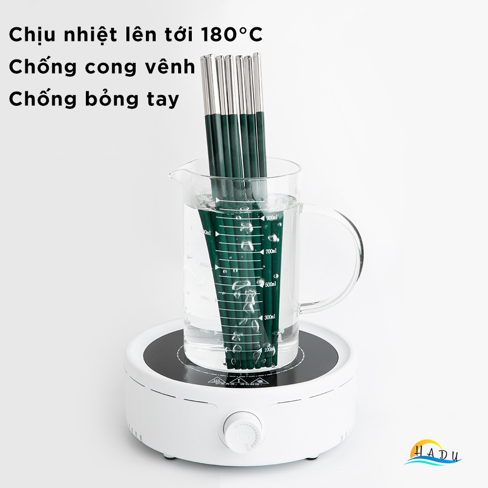 Đũa Ăn Cơm Cao Cấp Kiểu Nhật Bản Kháng Khuẩn Chịu Nhiệt Sợi Thủy Tinh Khảm Inox Màu Xanh Bắc Âu HADU