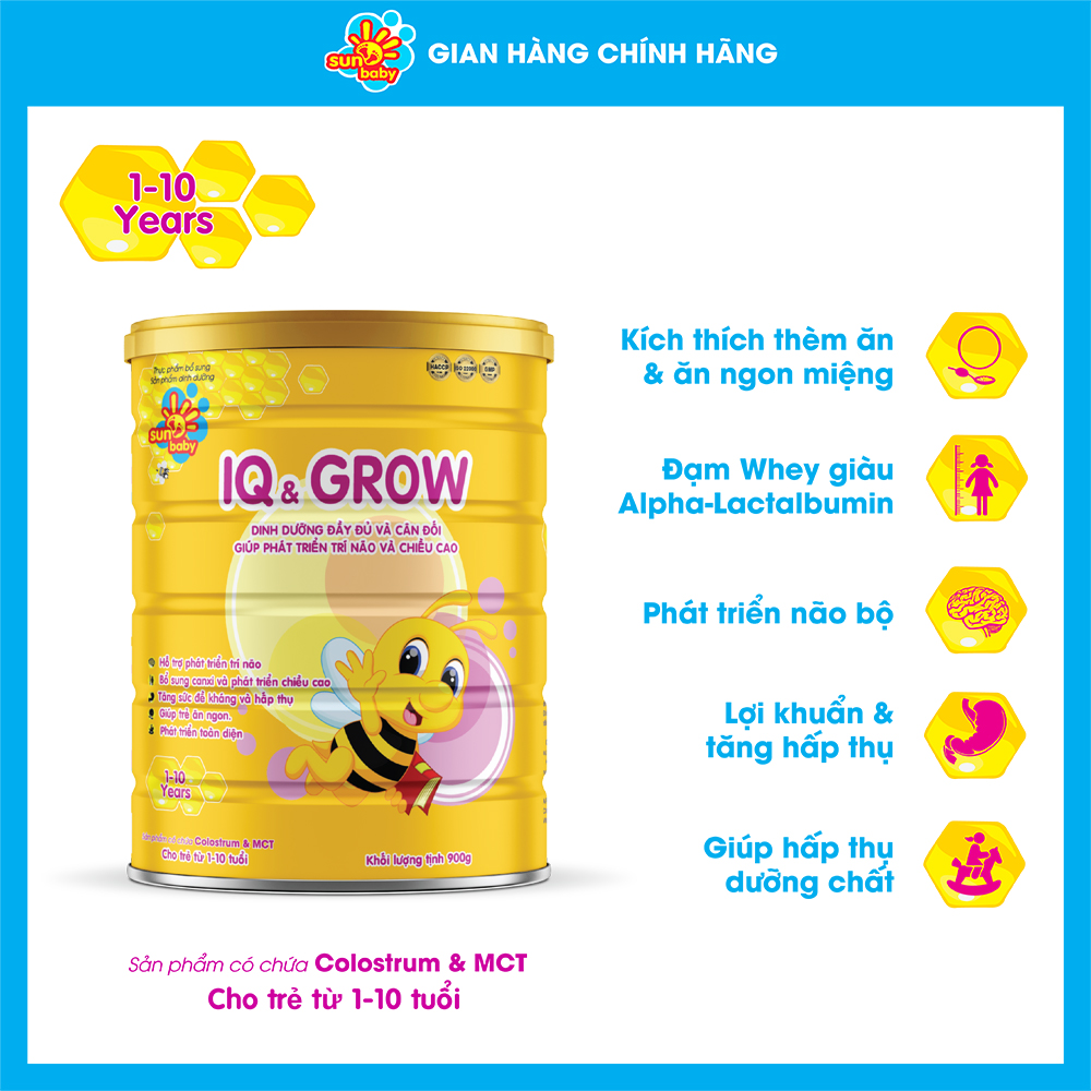 Sữa bột dinh dưỡng IQ GROW phát triển chiều cao, trí não vượt trội cho trẻ (900g) Sunbaby SBTC2020