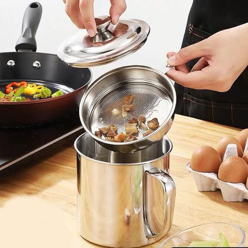 Ca lọc dầu inox 304 Bằng Thép Không Gỉ - Bình đựng dầu bằng thép không gỉ 304 kèm lưới lọc 1.3 Lít