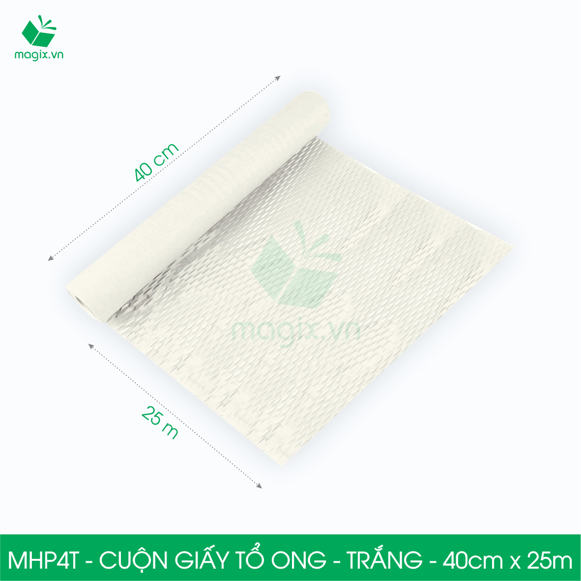 MHP4T - 40cm x 25m - Cuộn giấy tổ ong gói quà, gói hàng chống sốc - Kraft trắng kem Tiêu Chuẩn