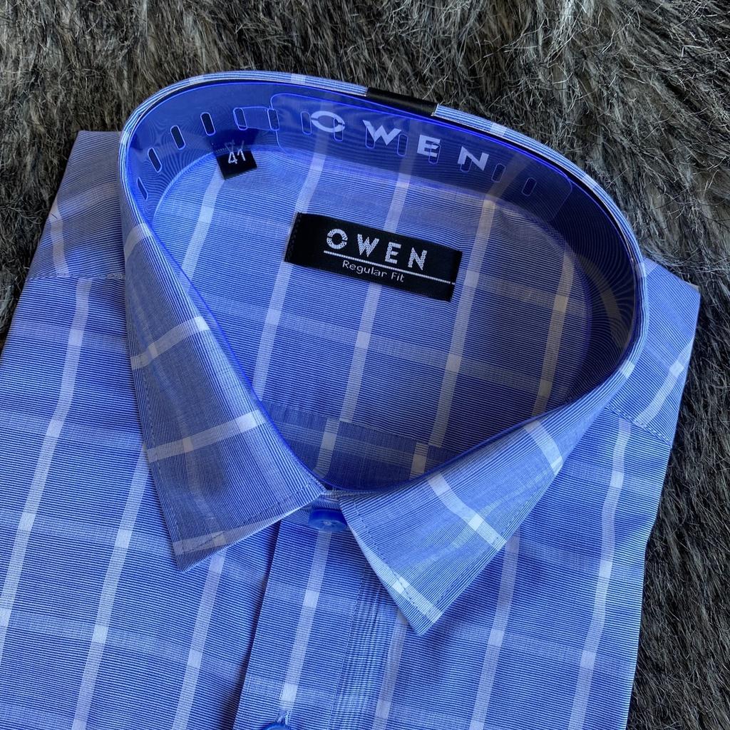 OWEN - Áo sơ mi dài tay Owen Regular fit / Slimfit chất sợi tre kẻ ca rô xanh 220951 220786