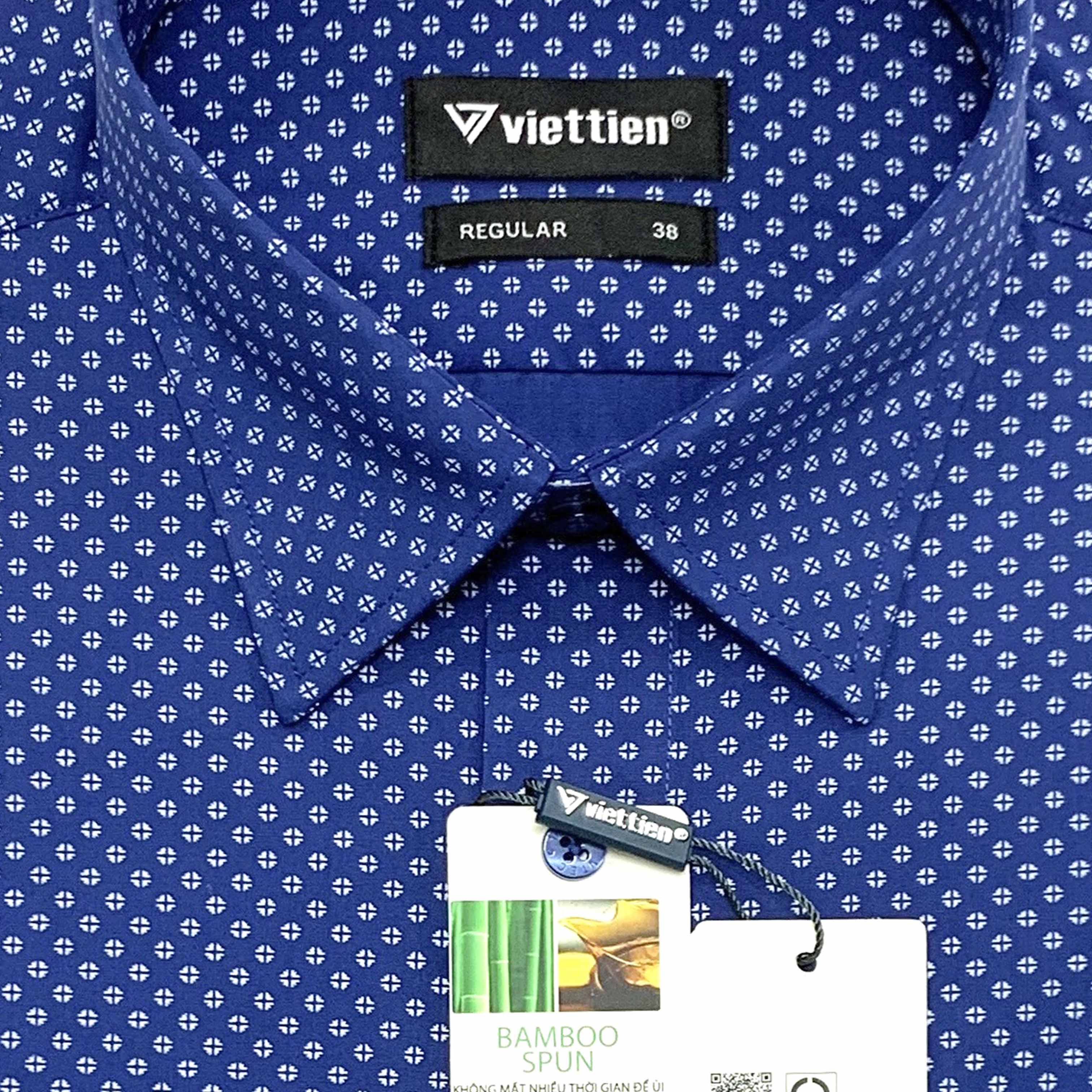 Viettien - Áo sơ mi nam ngắn tay vạt bầu chấm bi 1Q1180 regular