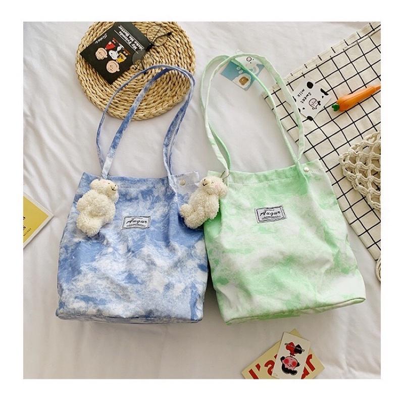 Túi tote vải đeo vai màu loang cỡ lớn thời trang sinh viên