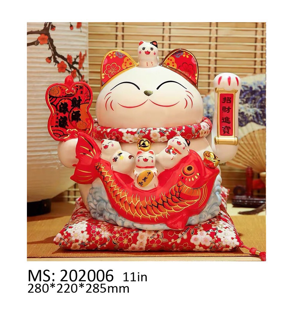 Mèo Thần Tài Sứ , Mèo May Mắn Maneki Neko cao 28cm