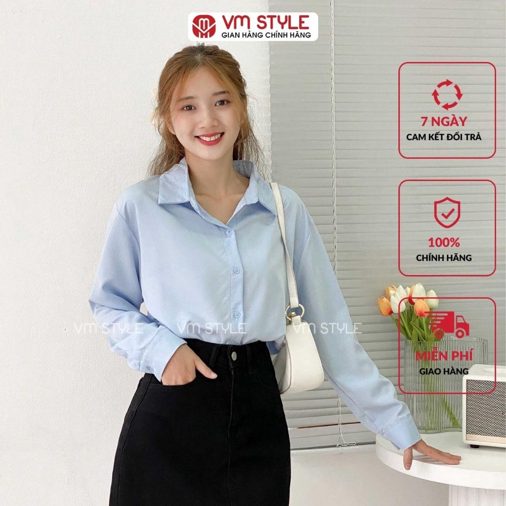 Áo sơ mi nữ VM STYLE tay dài vạt ngang trơn kiểu dáng basic 9996 22SU03A961408